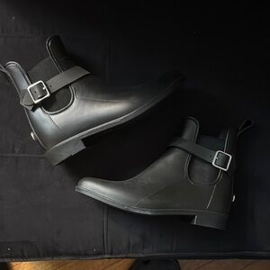 Black Ankle Rain Boots with Buckle